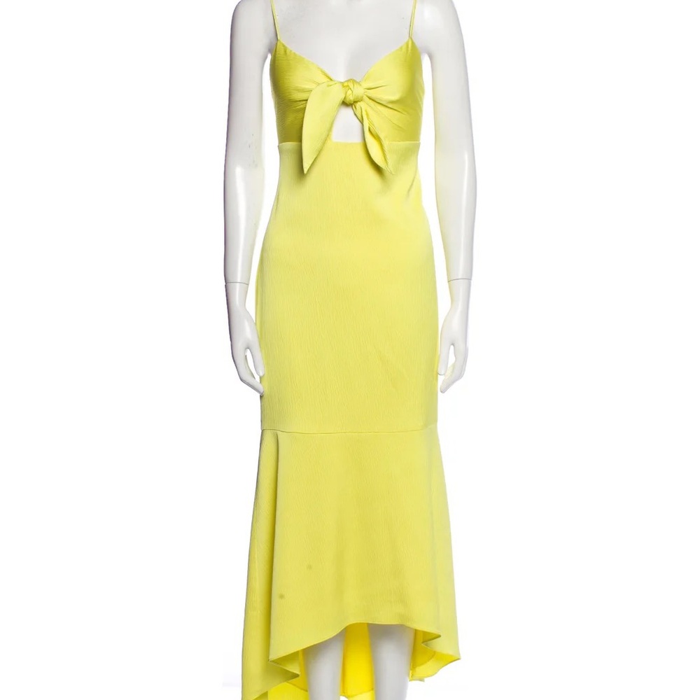 Aidan Mattox yellow midi slip dress plunge neck